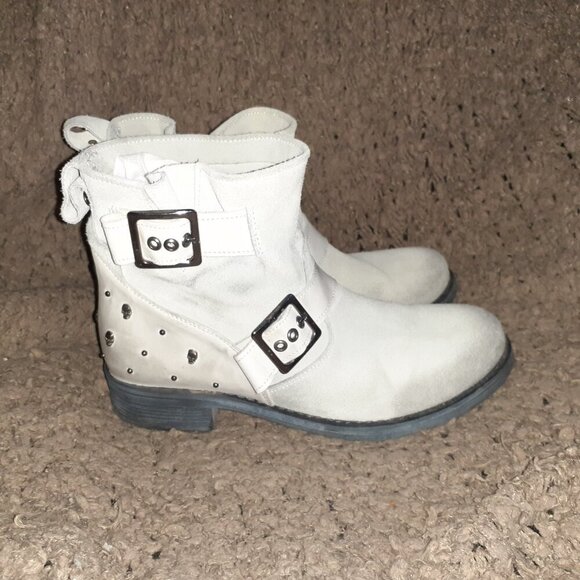 K BY KOOKAI-Distressed Light/Dark Gray Skull Studded Booties-Sz 38-Excellent - Picture 6 of 10